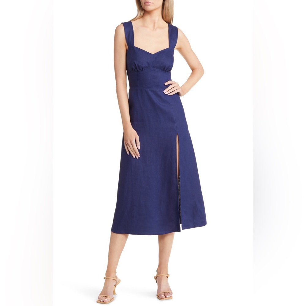 Reformation Seaside Linen In Danube Navy Dress Size 2